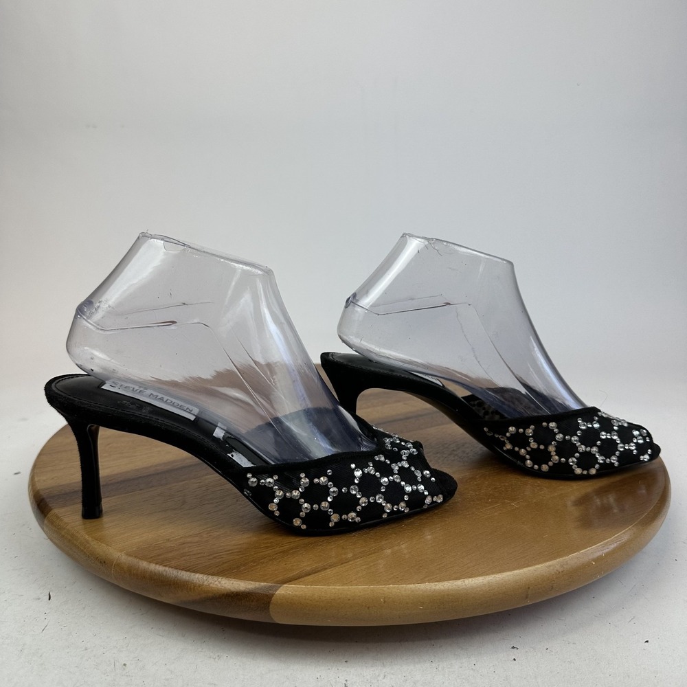 New‎ Womens Steve Madden Rowe Mesh Peep Toe Heeled Slide Sandals Size 7 M NWOB